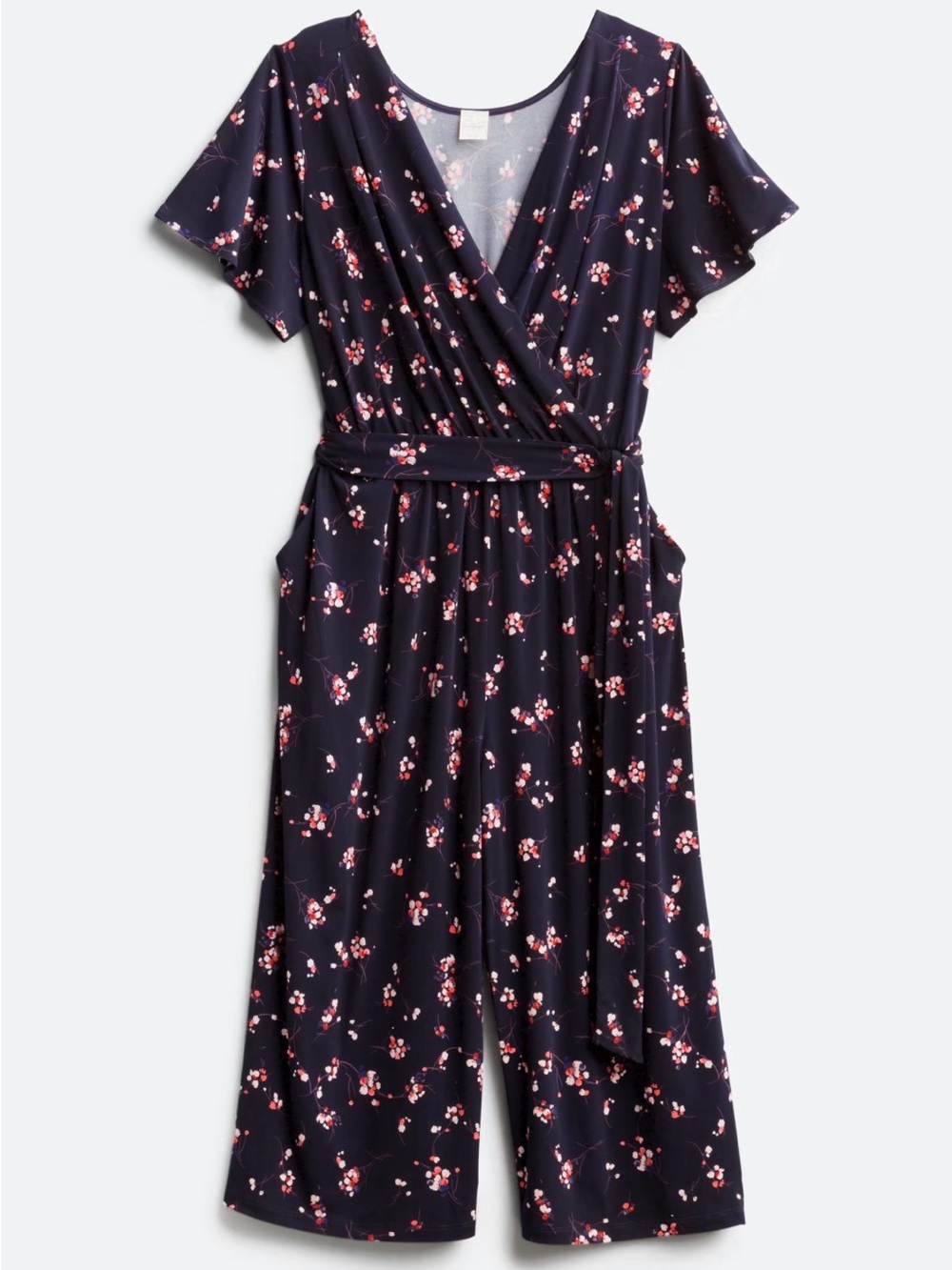 Kaileigh Jullian Knit Jumpsuit in Navy and Floral, Size 3x | NWT